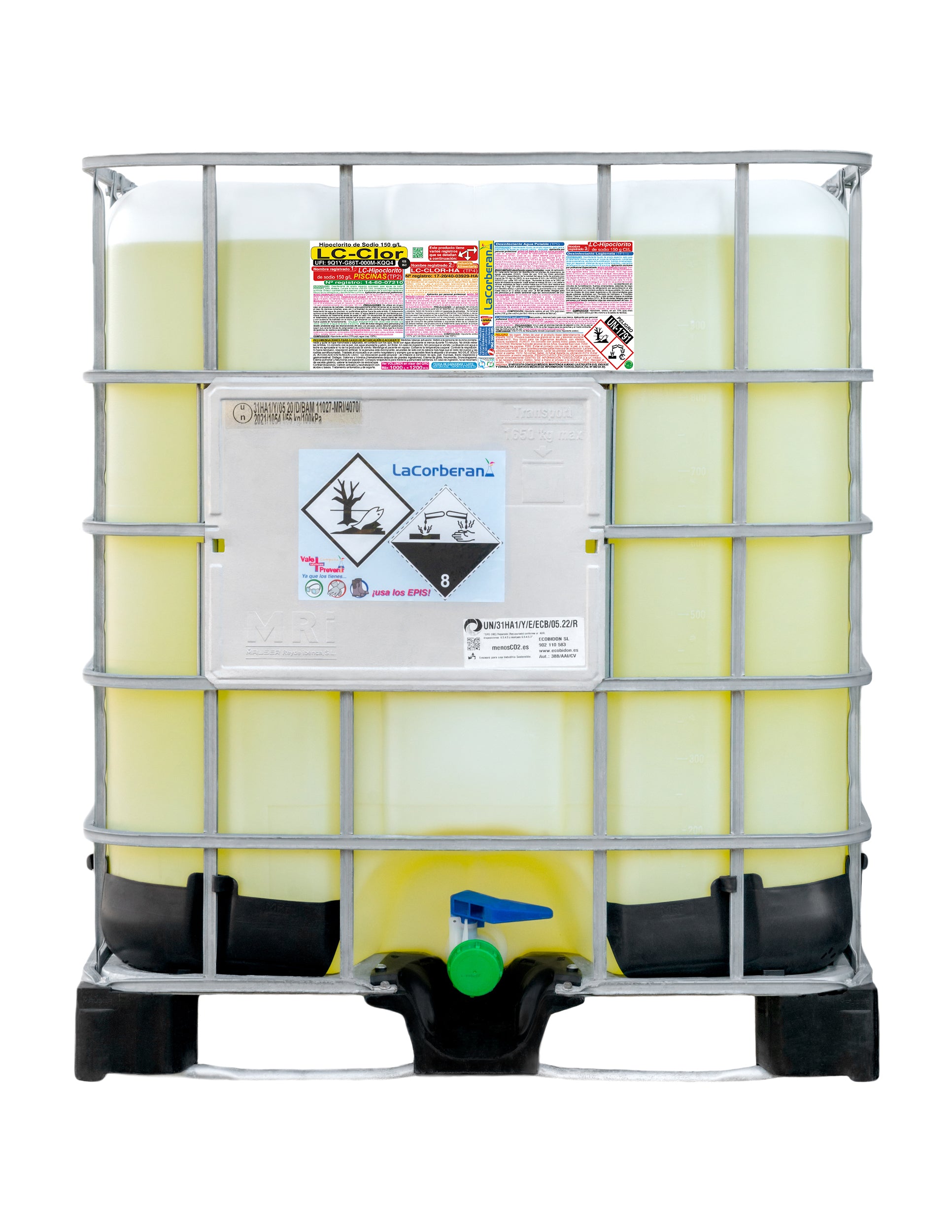 Desinfectante clorado industrial, adecuado para grandes volúmenes de agua. Ideal para industrias y grandes complejos.
