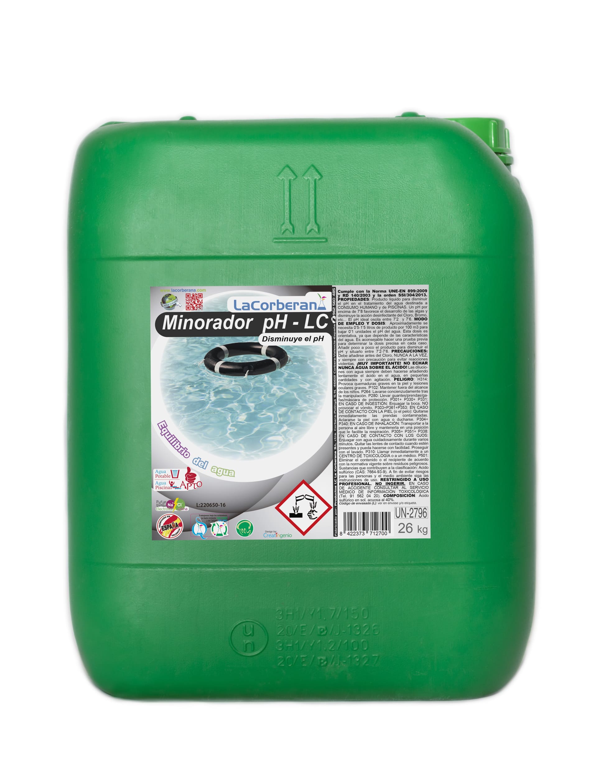 Solución profesional para disminuir el pH del agua en grandes volúmenes, ideal para el mantenimiento de piscinas y otras instalaciones acuáticas.
