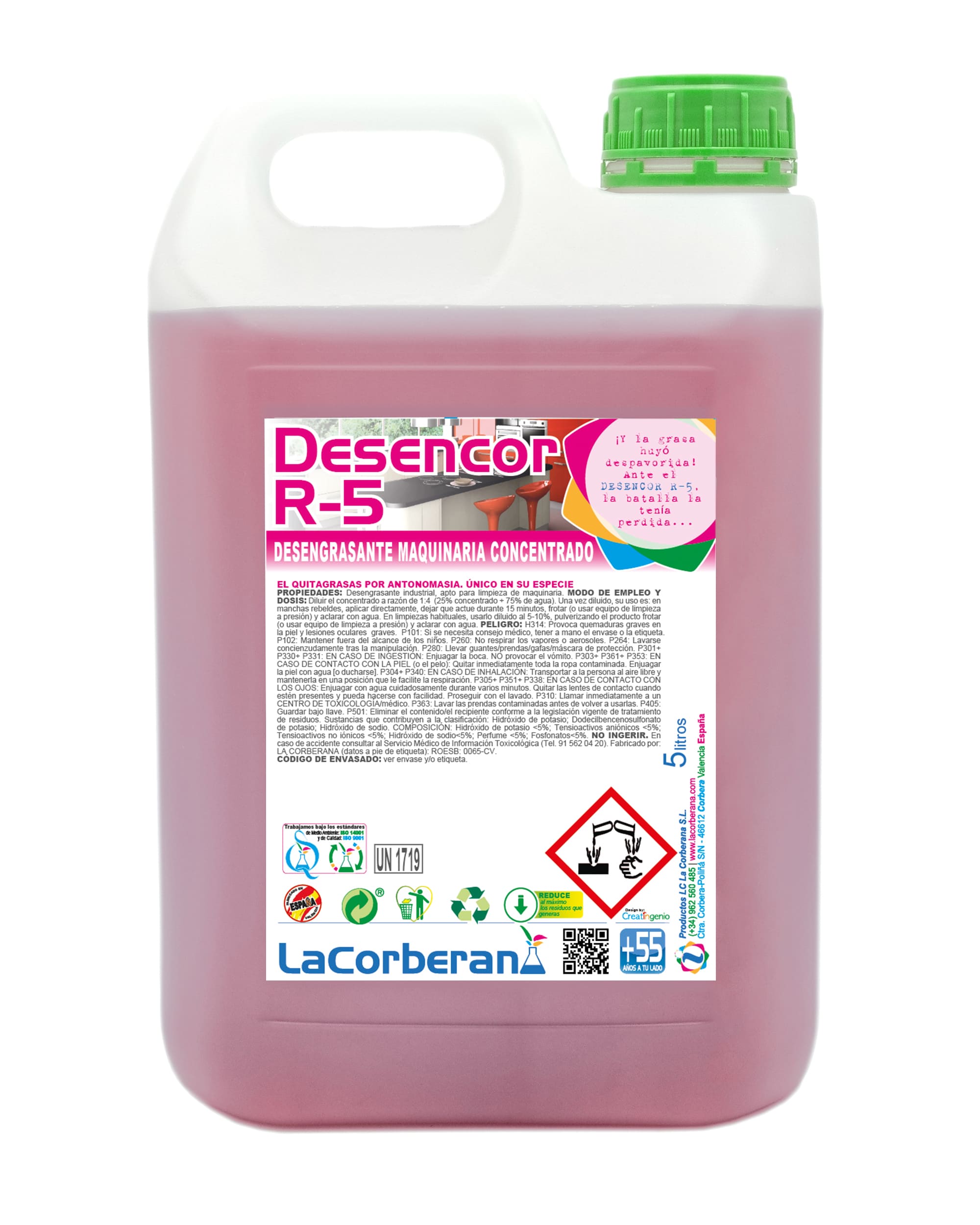 Desengrasante fuerte, ideal para eliminar suciedad y grasa difíciles en cocinas, proporcionando una limpieza profunda y eficiente en cualquier entorno.