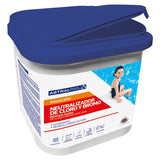 Neutralizador de cloro y bromo en grano, ideal para ajustar los niveles de estos químicos en el agua de la piscina.