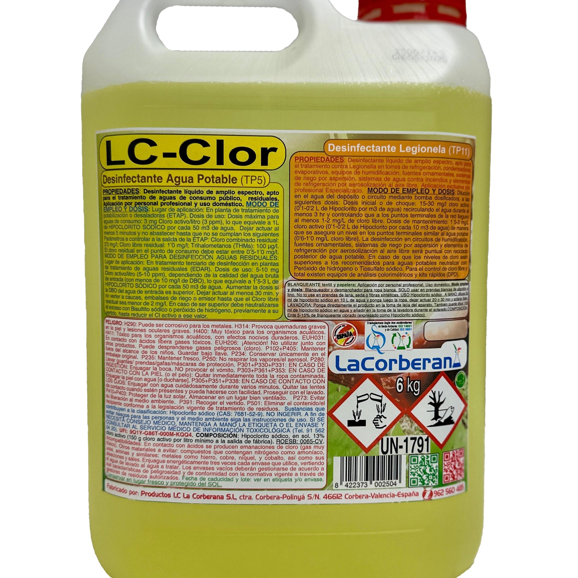 Desinfectante clorado extra concentrado para agua potable y control de legionela. Ideal para mantener el agua limpia y segura.