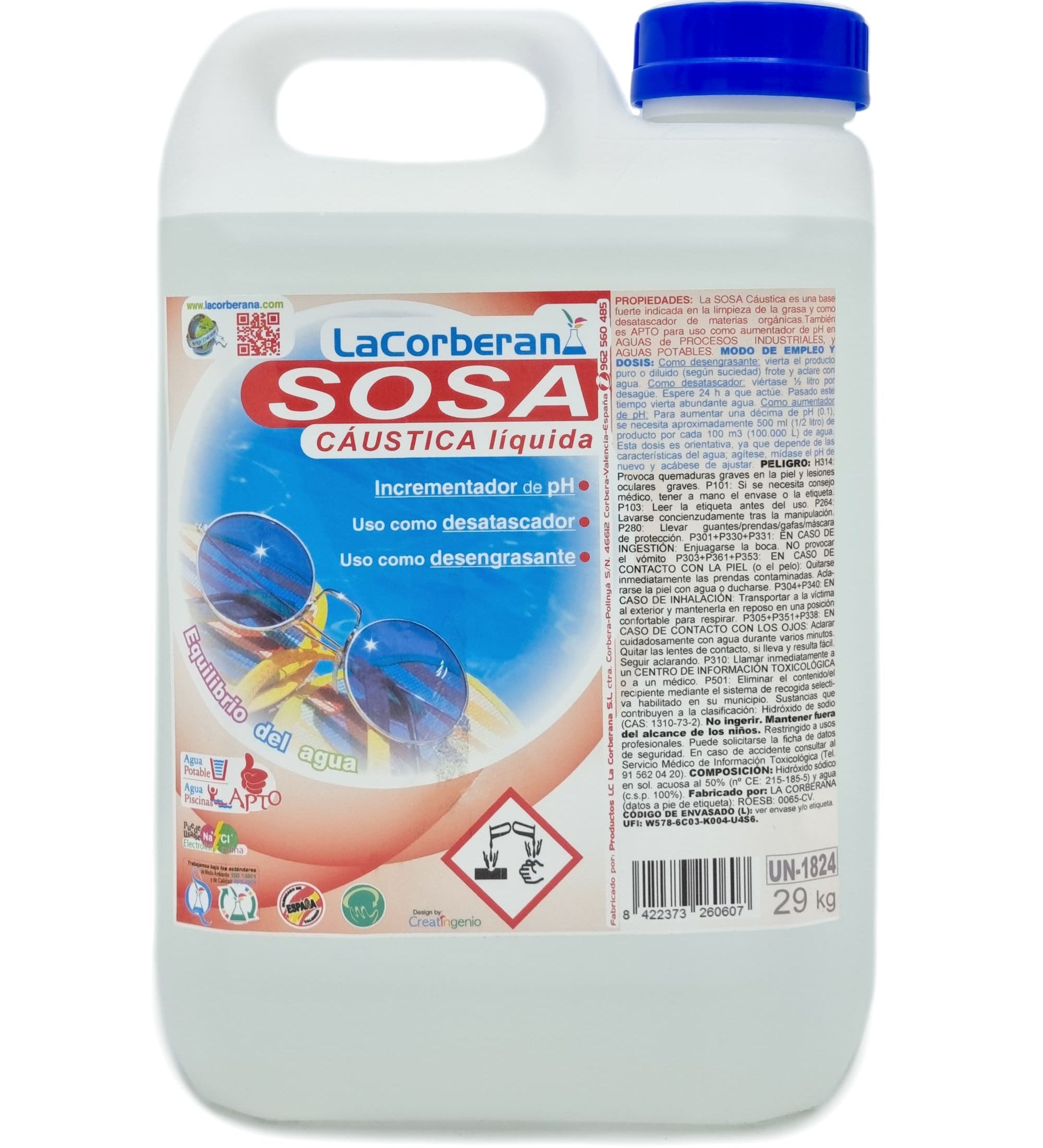 Sosa cáustica líquida para uso profesional, ideal para desincrustar materia orgánica y limpiar tuberías, sistemas de desagüe y otras superficies que requieren una limpieza profunda.