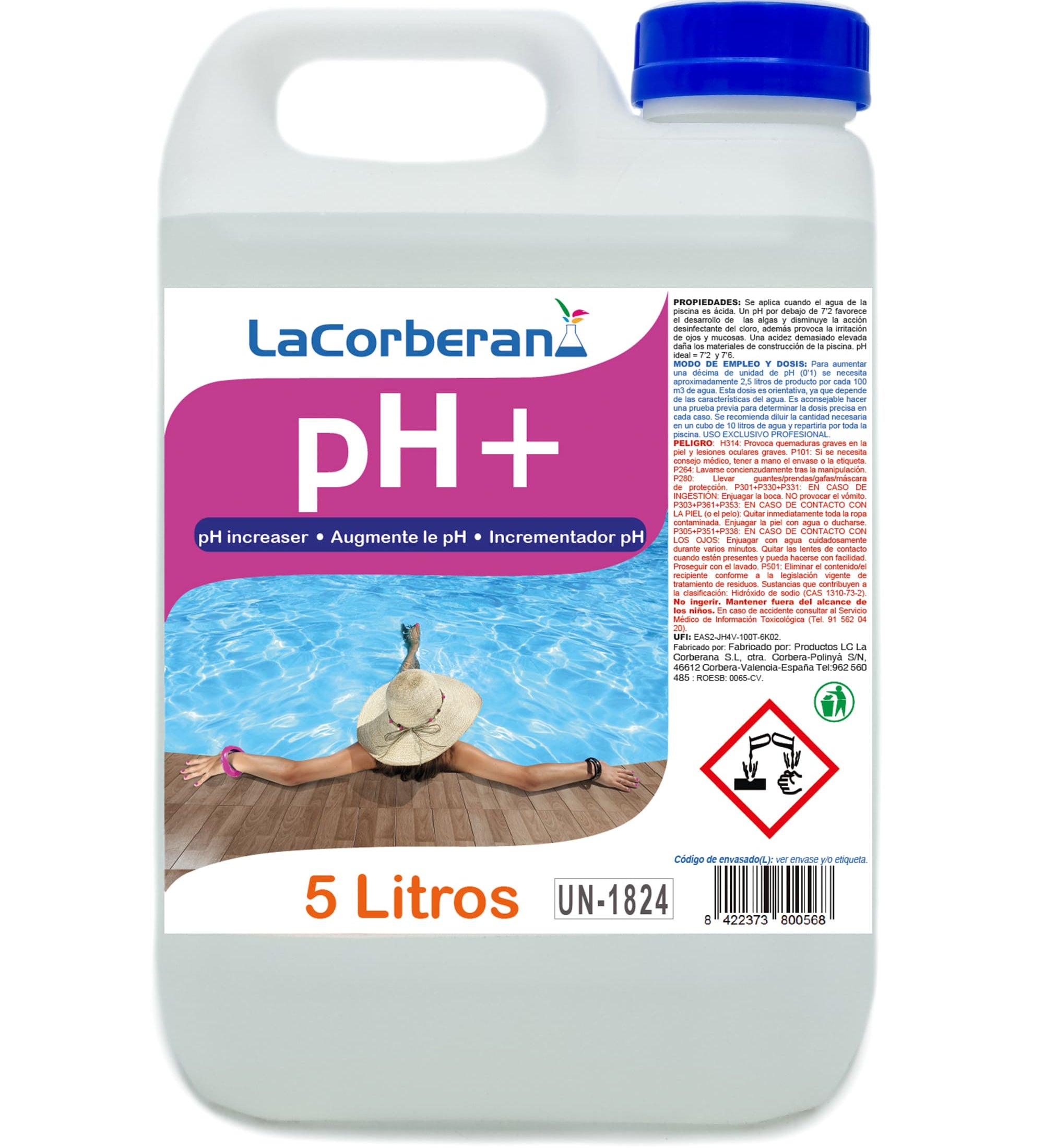 Aumenta el pH del agua de la piscina, proporcionando un ambiente acuático equilibrado y seguro para bañistas y equipos.