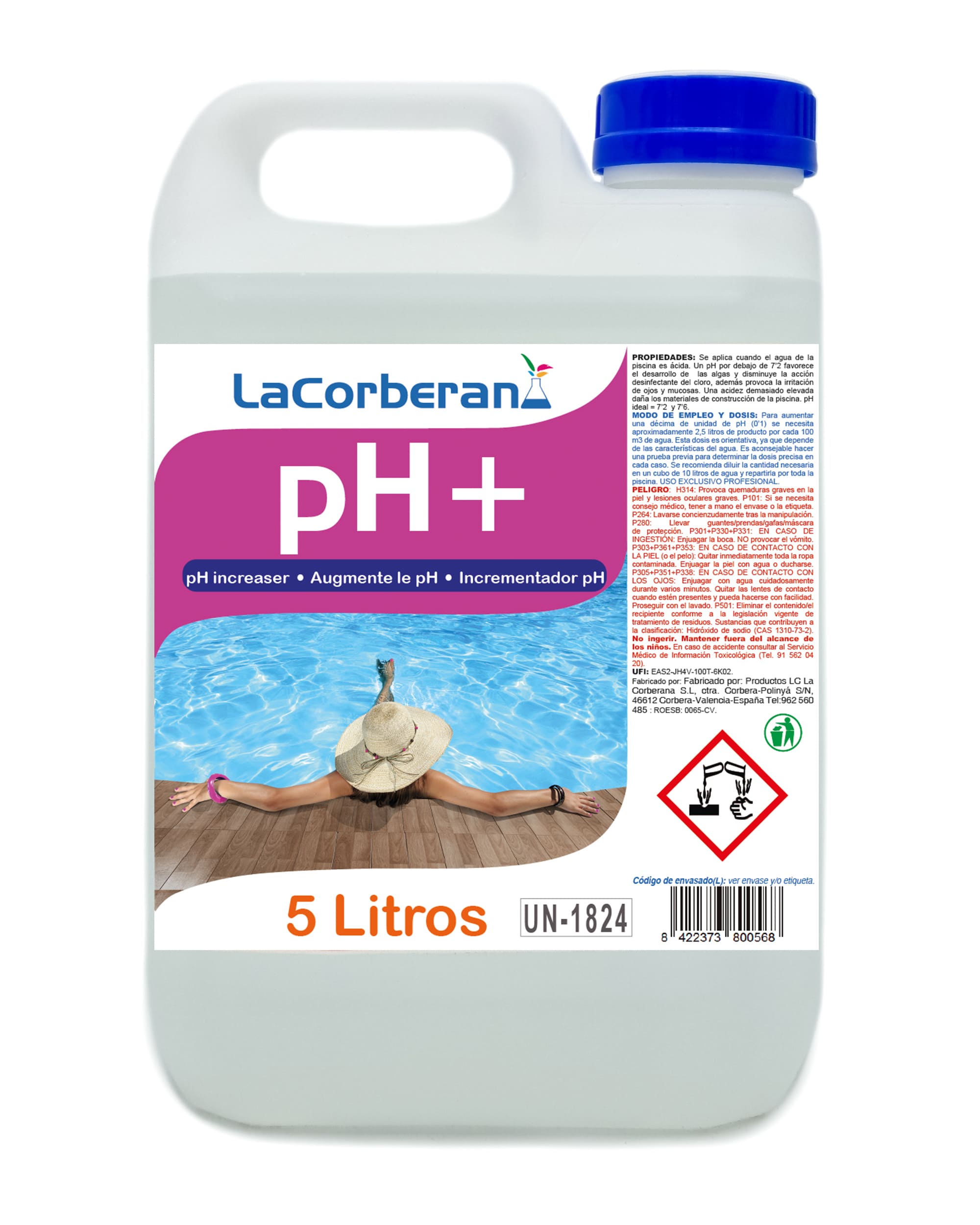 Aumenta el pH del agua de la piscina, proporcionando un ambiente acuático equilibrado y seguro para bañistas y equipos.