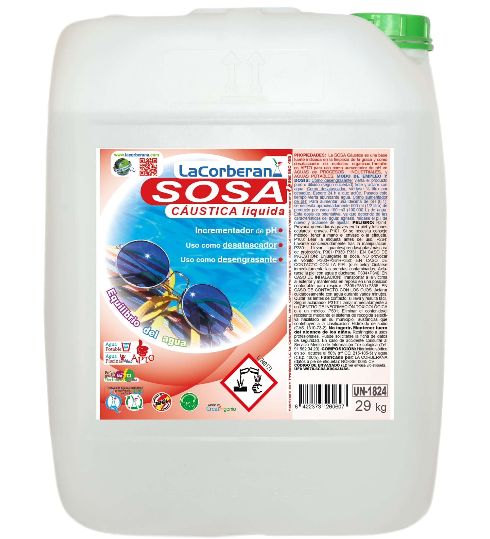 Sosa cáustica líquida para uso profesional en grandes cantidades, perfecta para operaciones industriales de limpieza y desincrustación de materia orgánica de sistemas y equipos.